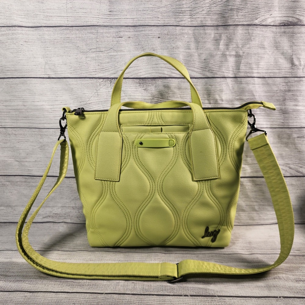 Lug Alto Quilted Tote Bag Lime Green Tropical Flamingo Lining Crossbody Handbag